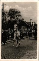 1938 Komárom, Komárno; bevonulás, Horthy Miklós Magyarország kormányzója / entry of the Hungarian troops, Regent Horthy + "1938 Érsekújvár visszatért" So. Stpl. (gyűrődések / creases)