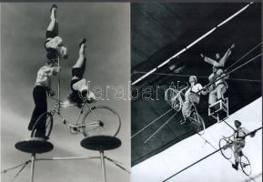 cca 1950 "Kerékpáros cirkuszi produkciók", 2 db modern nagyítás, jelzés nélkül, 21x15 cm