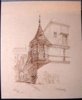 1875 Eredeti tollrajz tanulmány Schulek Frigyes láttamozó aláírásával (25x32cm)