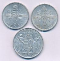 1943. 5P Al "Horthy Miklós születésének 75. évfordulójára + 1945. 5P Al "Parlament" (2x) T:XF,VF anyaghiba Adamo P8.3, P8.4