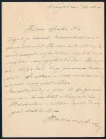 1912 Nagyvárad, Kollányi Ferenc (1863-1933) római katolikus pap, egyháztörténész, könyvtáros, levéltáros, az MTA tagjának autográf levele, egy beírt oldal, benne Bunyitay Vince (1837-1915) nevének említésével, dombornyomott címeres levélpapíron