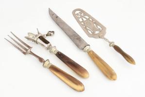 R. J. Paris szarv markolatos birkaszervírozó készlet, jelzett, kopással, h: 32 cm