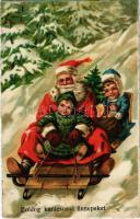 1929 Boldog karácsonyi ünnepeket! Mikulás / Christmas greeting, Saint Nicholas. litho (EK)