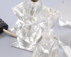 5 részes art deco fazettált kristály asztali és pipere szett, m: 20 cm