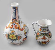 Delft színes mintás váza és kiöntő, jelzett, m: 13-23 cm