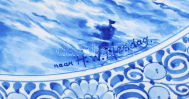 Delft hatalmas méretű fali dísztál, klasszikus holland hajó mintával, jelzett, hibátlan, d: 41,5 cm ...