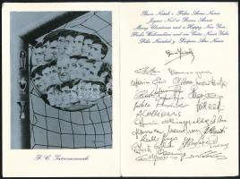 cca 1975 FC Internazionale Milano olasz futballklub újévi üdvözlőlapja, a játékosok nyomtatott aláírásaival / Italian football club's new year greeting card, with players' printed signatures