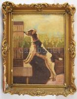 Hermann jelzéssel: Kutyaportré, 1934. Olaj, vászon. Sérült. Dekoratív, sérült fakeretben. 44,5x33 cm