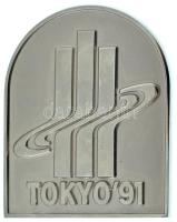 Japán 1991. "IAAF Fedettpályás Atlétikai Világbajnokság Tokió" kétoldalas, angol nyelvű, fém emlékplakett eredeti dísztokban (47x59mm) T:AU