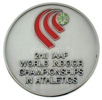 1989. "IAAF Fedettpályás Atlétikai Világbajnokság Budapest" kétoldalas, angol nyelvű, részben multicolor fém emlékplakett eredeti dísztokban "Bertoni Milano" gyártói jelzéssel (60mm) T:UNC