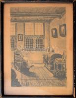 Olvashatatlan jelzéssel: Olvasó hölgy. Ceruza, papír. Üvegezett fakeretben. 31,5x23 cm