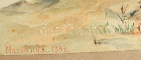 Massány E jelzéssel: Távolban a vitorlás, 1897. Akvarell, papír. 36,5x13 cm. Dekoratív, kissé kopott...