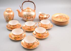 Japán 21 részes kávés készlet, jelzett, pótolt darabbal, kopással, kis pattogzással.