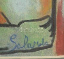 Olvashatatlan jelzéssel: Anya gyermekével. Vegyes technika, papír. 20,5x12 cm. Üvegezett, sérült fak...