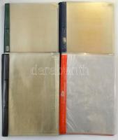 Vegyes 4db-os bankjegy tartó album, fekete, piros, kék és zöldszínű műbőr hátsó borítással, összesen 120db osztatlan műanyag lappal, ebből kb 10db genotherm T:használt gyengébb, több lap besárgult, sok fel van címkézve