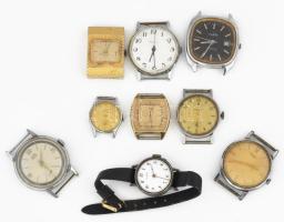 8 darab régebbi karóra, vegyes állapotban, közte Le Parc, Ruhla, Doxa, Helsa, Pobeda.
