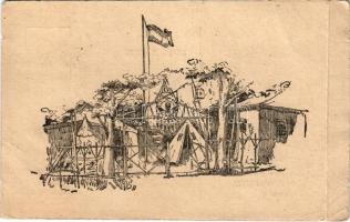 1922 13. számú Ezermester cserkészcsapat, cserkésztábor Balatonaliga (Balatonvilágos) / Hungarian boy scout art postcard (fa)