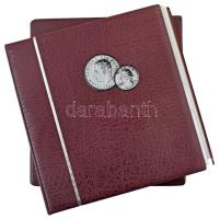 "NUMIS" bordó műbőr négygyűrűs bankjegyberakó album tokkal és 46db berakólappal (benne 13db osztatlan, 5db kettesosztású és 28db hármasosztású) használt, de jó állapotban