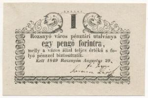 Rozsnyó 1849. 1Ft "Rozsnyó város pénztári utalványa" T:AU Hungary / Rozsnyó 1849. 1 Forint "Rozsnyó bánya város pénztári utalványa (Cashier's Coupon of Mine Town of Roznava)" C:AU Adamo ROZ-2.2