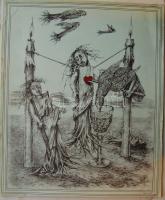 3db különböző Balla Margit nyomat, torz és szimbolikus témákkal, különféle méretben