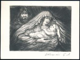 Kolozsvári Grandpierre Miklós (1950-): Szent család. Rézkarc, papír, jelzett. 8,5×11,5 cm.