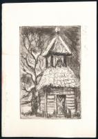 Jelzés nélkül: Fatornyos kápolna. Rézkarc, papír. Lapszéli ázásnyomokkal. 11,5×8 cm.