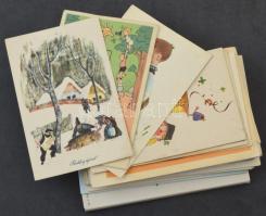 Kb. 74 db MODERN grafikai retro Offset motívum képeslap