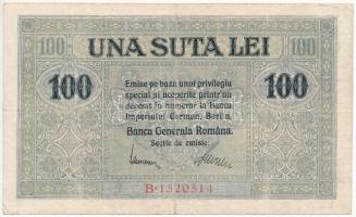 Románia / Német megszállás 1917. 100L "B 1520514" T:F,VG hajtások metszéspontjánál ly. / Romania / German occupation 1917. 100 Lei "B 1520514" C:F,VG hole at the center Krause M7