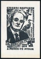 Fery Antal (1908-1994): Ex libris Szepesváriné Rácz Mária, szegedi pantheon, Dr. Beretzk Péter, A Fehér-tó atyja. Fametszet, papír, jelzett a metszeten. 10,5x7 cm.