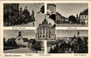 Kassa, Kosice; Kossuth Lajos utca, Főutca, Városháza, Nemzeti színház, Szent Erzsébet tér / streets, theatre, town hall, square (EK)