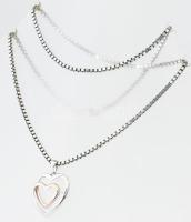 Ezüst(Ag) venezianer nyaklánc, dupla szív köves medállal, jelzett, h: 50 cm, 2,7×2 cm, bruttó: 13,4 ...