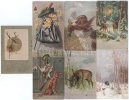 Kb. 61 db RÉGI motívum képeslap vegyes minőségben: főleg vadász, több dombornyomású