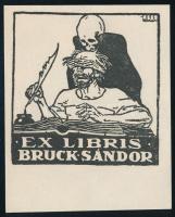 Földes Imre (1881-1948): Ex libris Bruck Sándor, linómetszet, papír, jelzett a metszeten, 6×6 cm