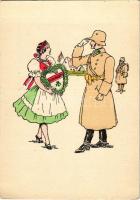 Isten hozott! Bevonulás. Kiadja a Délvidéki Egyetemi és Főiskolai Hallgatók Egyesülete / WWII Hungarian military art postcard, entry of the Hungarian troops, irredenta propaganda