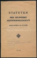 1929 Győr, A győri Olajművek Részvénytársaság Kohn Adolf és Társa szabályzata német nyelven, 16p