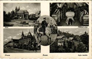 Kassa, Kosice; mozaiklap 5 képpel: Dóm, Rákóczi sírja, Horthy Miklós kormányzó, Fő utca, Lajos menház. F. L. kiadása / multi-view postcard with 5 images: cathedral, tomb, main street, governor Miklós Horthy, tourist house (kopott élek / worn edges)
