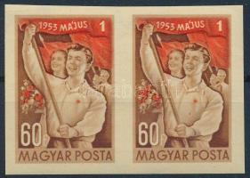 1953 Május 1. vágott pár (16.000) / Mi 1304 imperforate pair