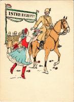 Isten hozott! Bevonulás. Kiadja a Délvidéki Egyetemi és Főiskolai Hallgatók Egyesülete / WWII Hungarian military art postcard, entry of the Hungarian troops, irredenta propaganda (EK)