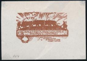 Haranghy Jenő (1894-1951): Ex bibliotheca agriculturale Stephani Csanak. Vonalas klisé, papír, jelzett a hátoldalán a művész bélyegzőjével, 3x4 cm