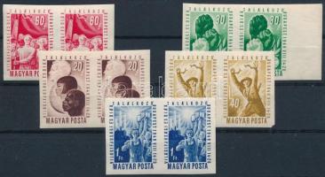 1949 VIT vágott sor párokban (50.000) (30f ráncok, 40f sarokhiba) / Mi 1048-1052 imperforate pairs (30f creases, 40f missing corner)