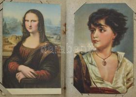 100 db RÉGI motívum képeslap vegyes minőségben szétesett régi albumban: sok Stengel, pár művészlap, magyar és külföldi színészek