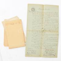 cca 1877-1885 össz. 5 db okmánybélyeges dokumentum: 50 kr, 15 kr, 2x25 kr, 50 kr, 50 kr, sérült