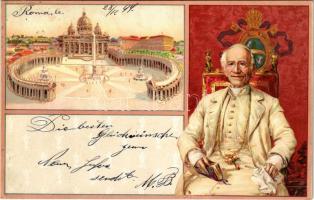 1899 (Vorläufer) Roma, Vatikán, Szent Péter Székesegyház, XIII. Leó pápa / Vatican, St. Peter Cathedral, Pope Leo XIII. Art Nouveau, litho