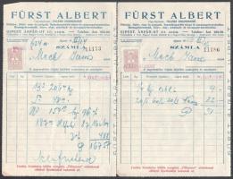 cca 1936-37 Újpest, Fürst Albert Pálinka-, likőr-, rum- és ecetgyár 5 db számlája