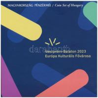 2023. 5Ft-200Ft (6xklf) + "Veszprém-Balaton Európa kulturális fővárosa" Cu-Ni-Zn emlékérem (29,2mm) forgalmi sor "Veszprém-Balaton Európa kulturális fővárosa" dísztokos szettben T:PP