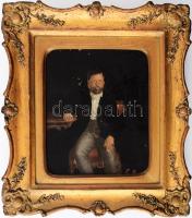 Jelzés nélkül, XIX. sz. festő: Portré. Olaj, vászon, sérült. Dekoratív fakeretben. 26,5x22 cm