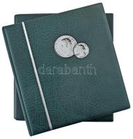 "NUMIS" zöld műbőr négygyűrűs bankjegyberakó album tokkal és 32db berakólappal (benne 15db egyesosztású, 5db kettesosztású és 12db hármasosztású lap) használt, de jó állapotban