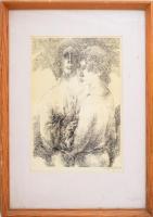 Kerti Károly (1917-1986): Hölgyek, 1981. Tus, papír. Jelzett. Üvegezett fakeretben, paszpartu széle ...