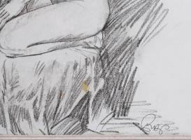 Rubint Ávrahám Péter (1958-): Térdelő női akt. Vegyes technika, nyomat, karton, jelzett. Lap széle k...