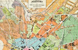 1915 Pozsony szab. kir. város, Sz. K. Pozsony város és környéke, és Pozsony megye színezett térképei...